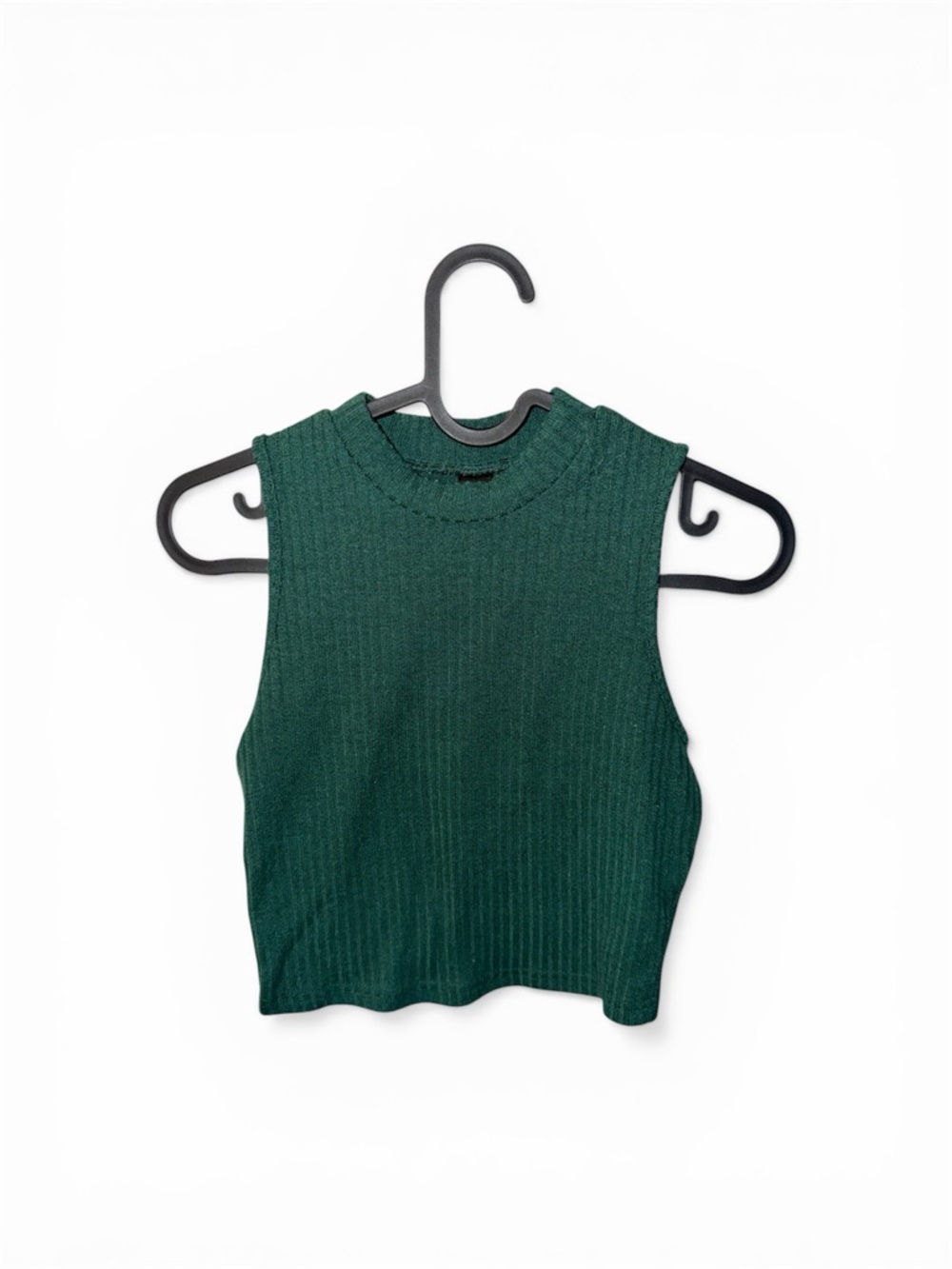 Sleeveless Ribbed Knit Crop Top - Deep Green